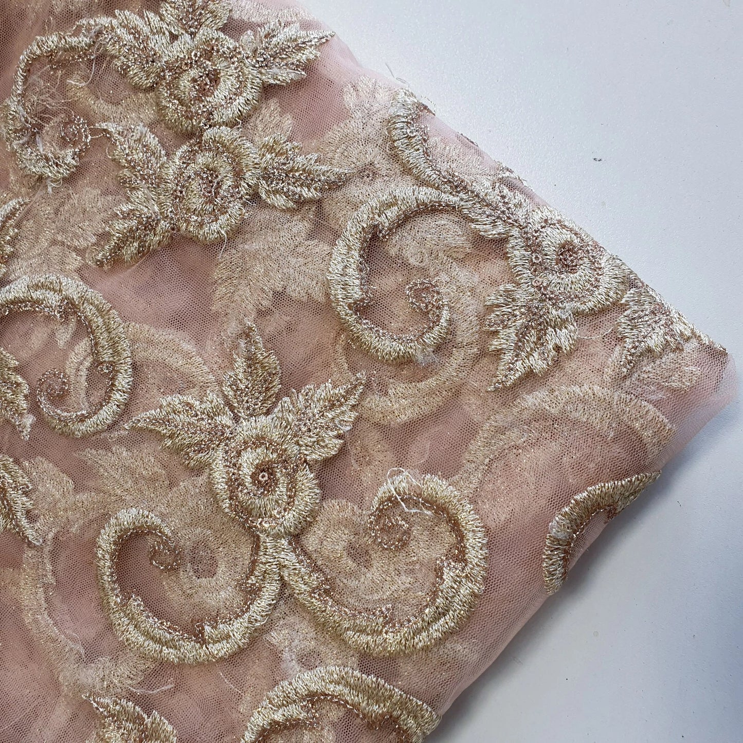 Pink Luxury Floral Embroidered Net Fabric – Designer Mesh Fabric 44" By The Meter