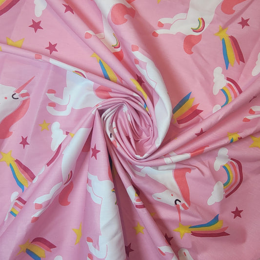 Pink Unicorn 100% Cotton Organic Craft Dress Quilting Fabric 44" By The Meter