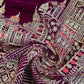 Plum Velvet Fabric Gold Palace Embroidery Indian Wedding Bridal Dress Material by Meter