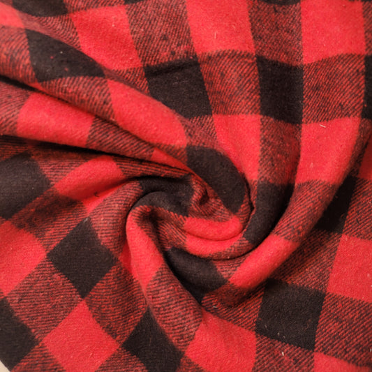 Elegant 100% Brushed Cotton Flannel: Tartan Winceyette Craft Dress Material - 58” Wide (Red Black Buffalo)