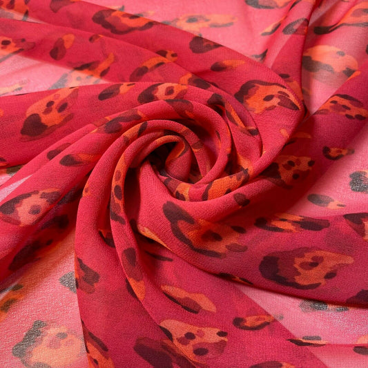 Red Leopard Crepe Chiffon Sheer Material Dress Craft Decor Fabric 44" By The Meter