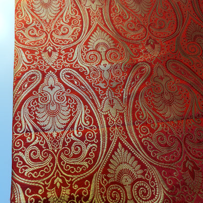 Red Double Paisley Gold Metallic Banarasi Brocade Fabric | Dress, Craft & Décor Material | 44" Wide By the Meter