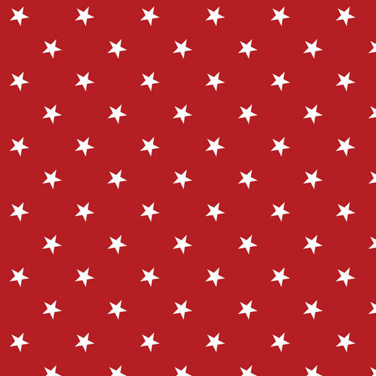 Red Stars Dot PVC Vinyl Tablecloth Fabric – 58" Wide, Waterproof, Easy-Clean Party / Event Material By The Meter