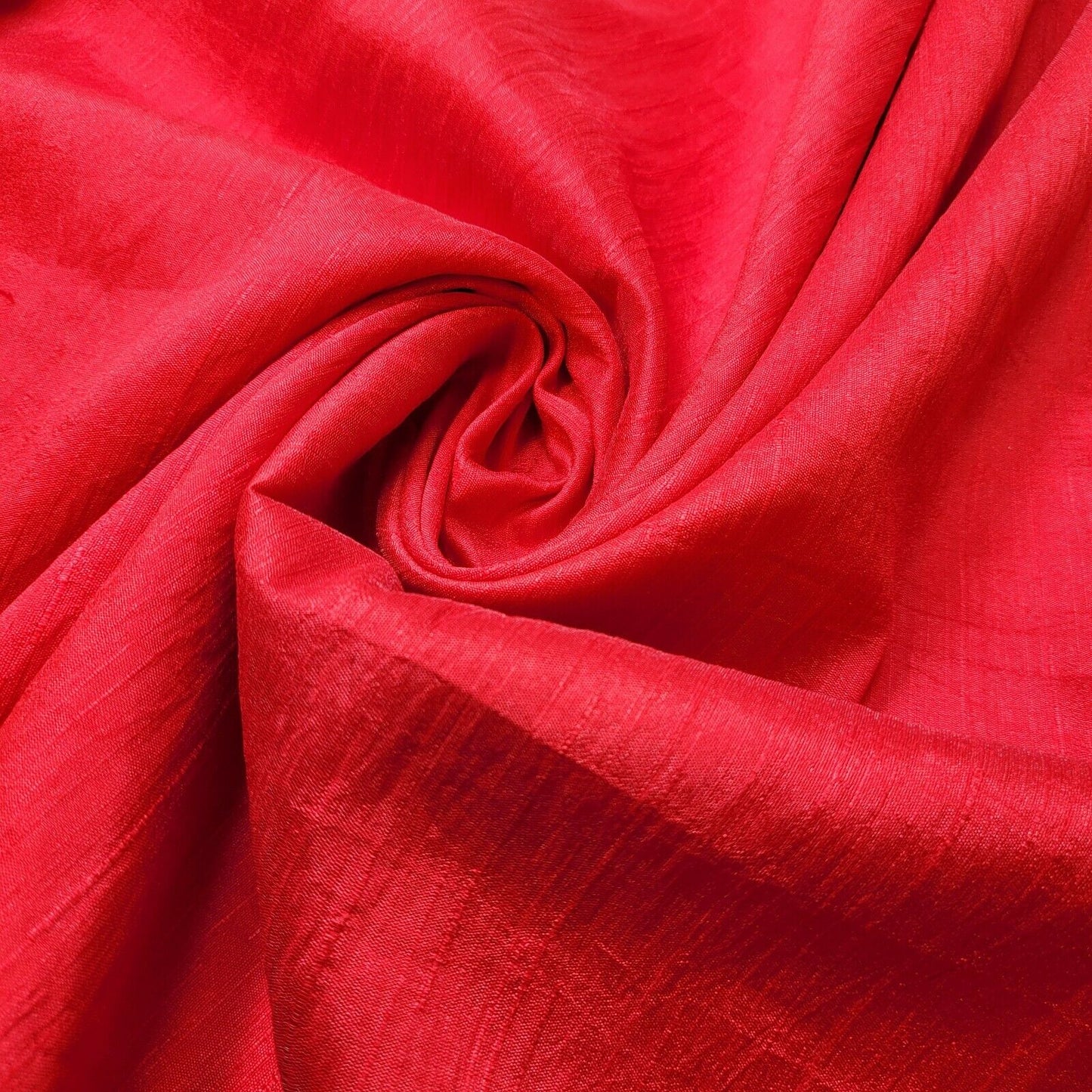 Red Plain Raw Silk Faux Dupion 100% Polyester Upholstery Fabric Bridal Material 44" By Meter