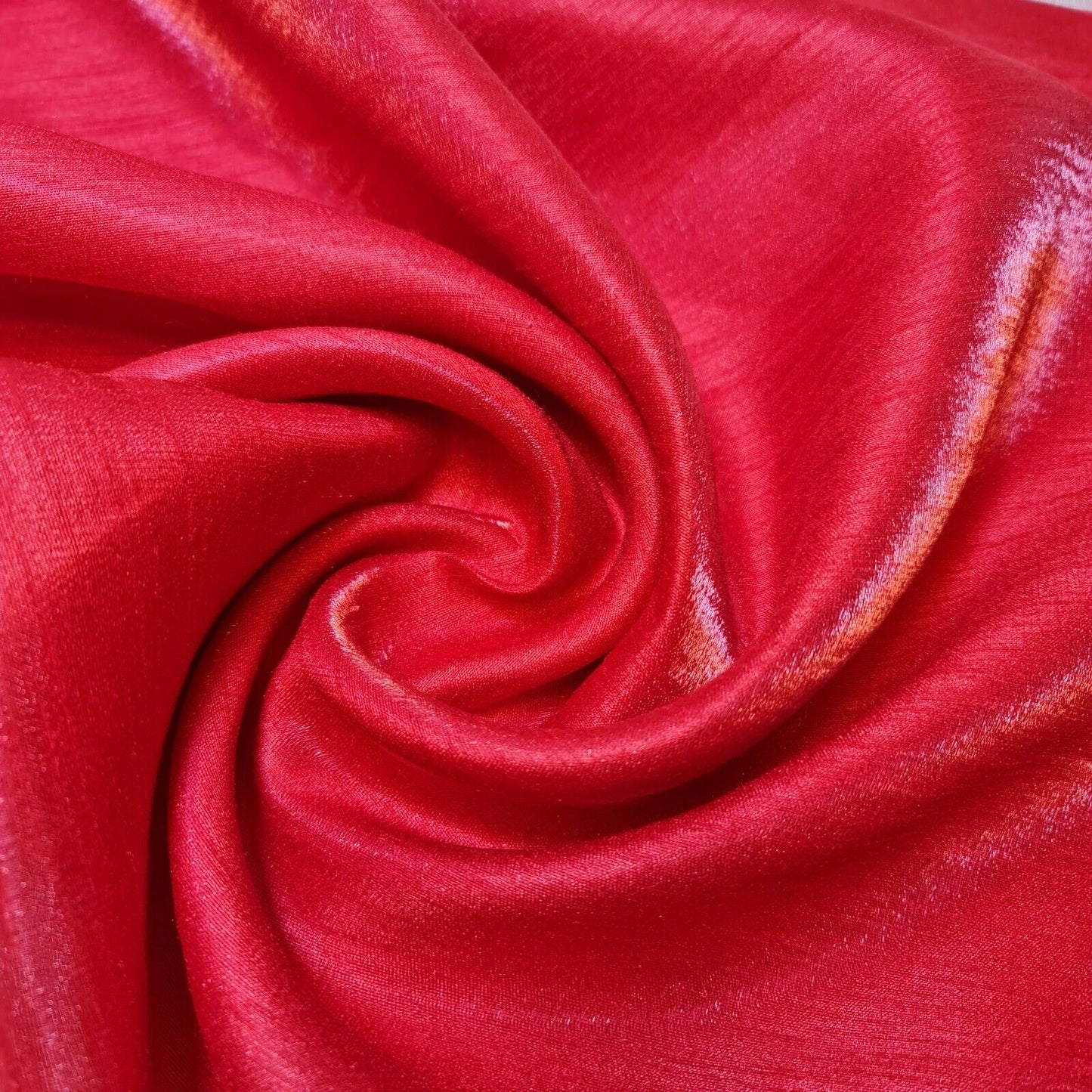 Red 100% Polyester Plain Faux Dupion Raw Silk Satin Finish Dressmaking 44" Fabric By Meter