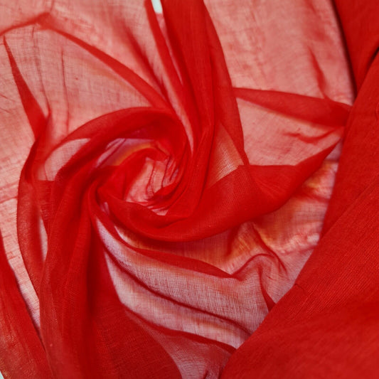Red 100% Cotton Muslin Fabric Sheer Gauze Plain Weave 44” Wide Dress Lining, Crafts Costume Material By The Meter