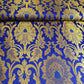 Royal Blue Banarasi Brocade Fabric with Gold Zari Floral Design | Premium Indian Jacquard Material By Meter 44"