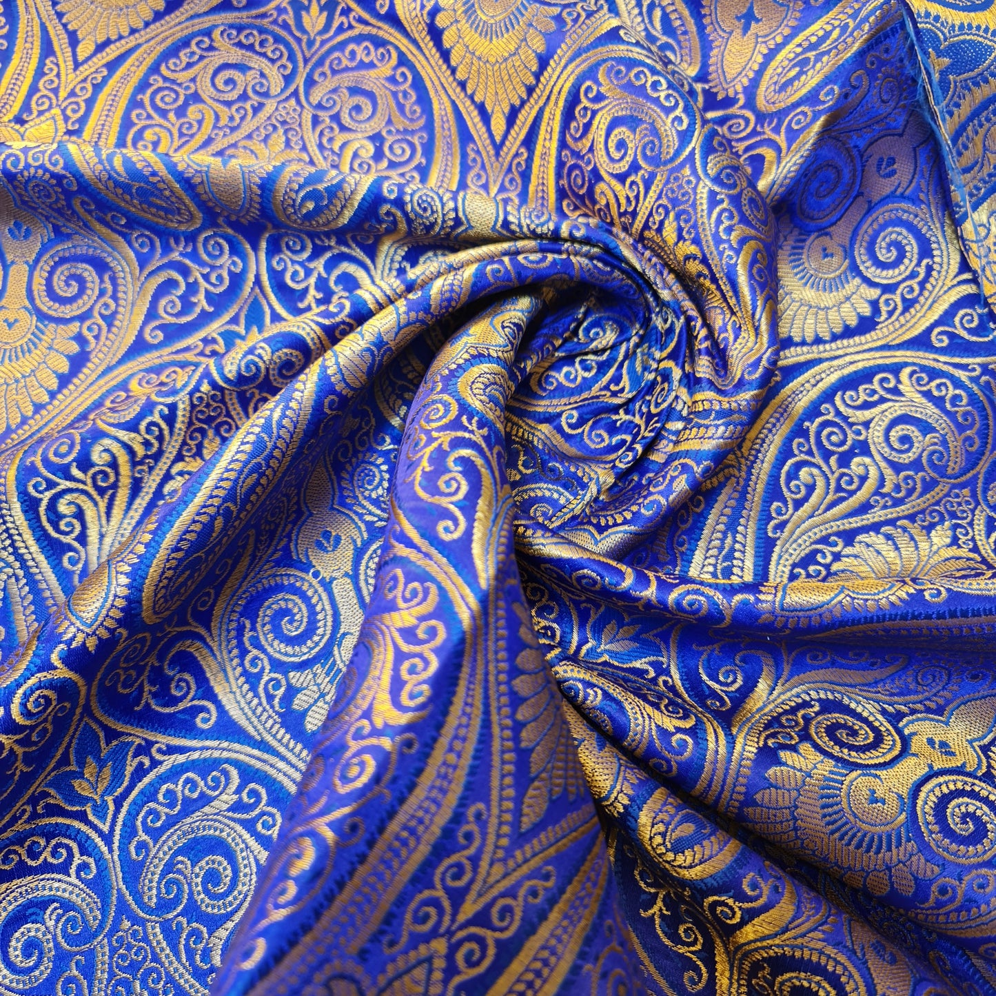 Royal Blue Double Paisley Gold Metallic Banarasi Brocade Fabric | Dress, Craft & Décor Material | 44" Wide By the Meter