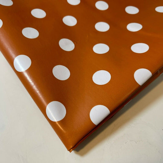 Rust Polka Polka Dot PVC Vinyl Tablecloth Fabric – 58" Wide, Waterproof, Easy-Clean Party / Event Material By The Meter