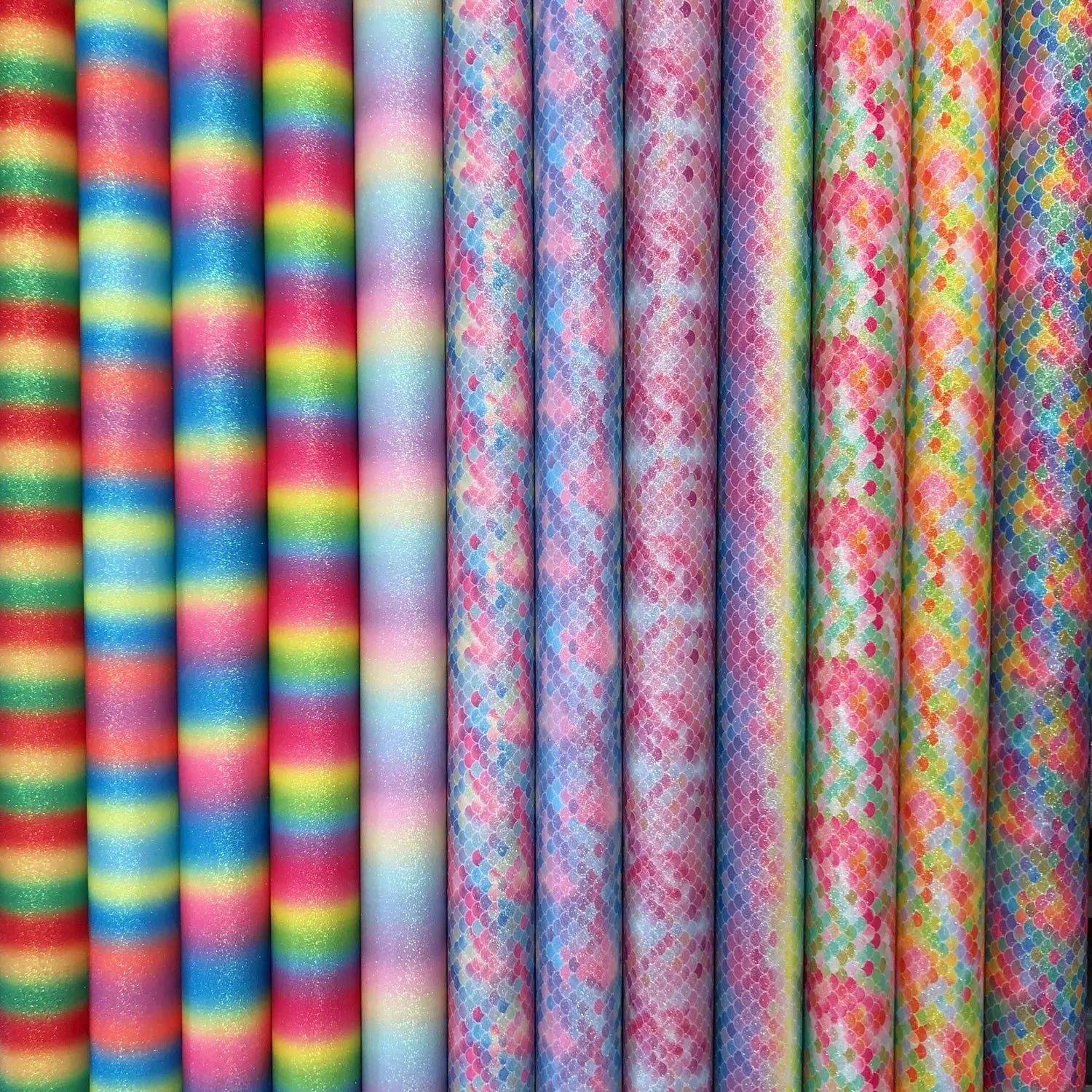 Rainbow & Mermaid Glitter PU Backed Fabric | Sparkle Leatherette 55" (140cm) Wide â€“ Sold by the Meter