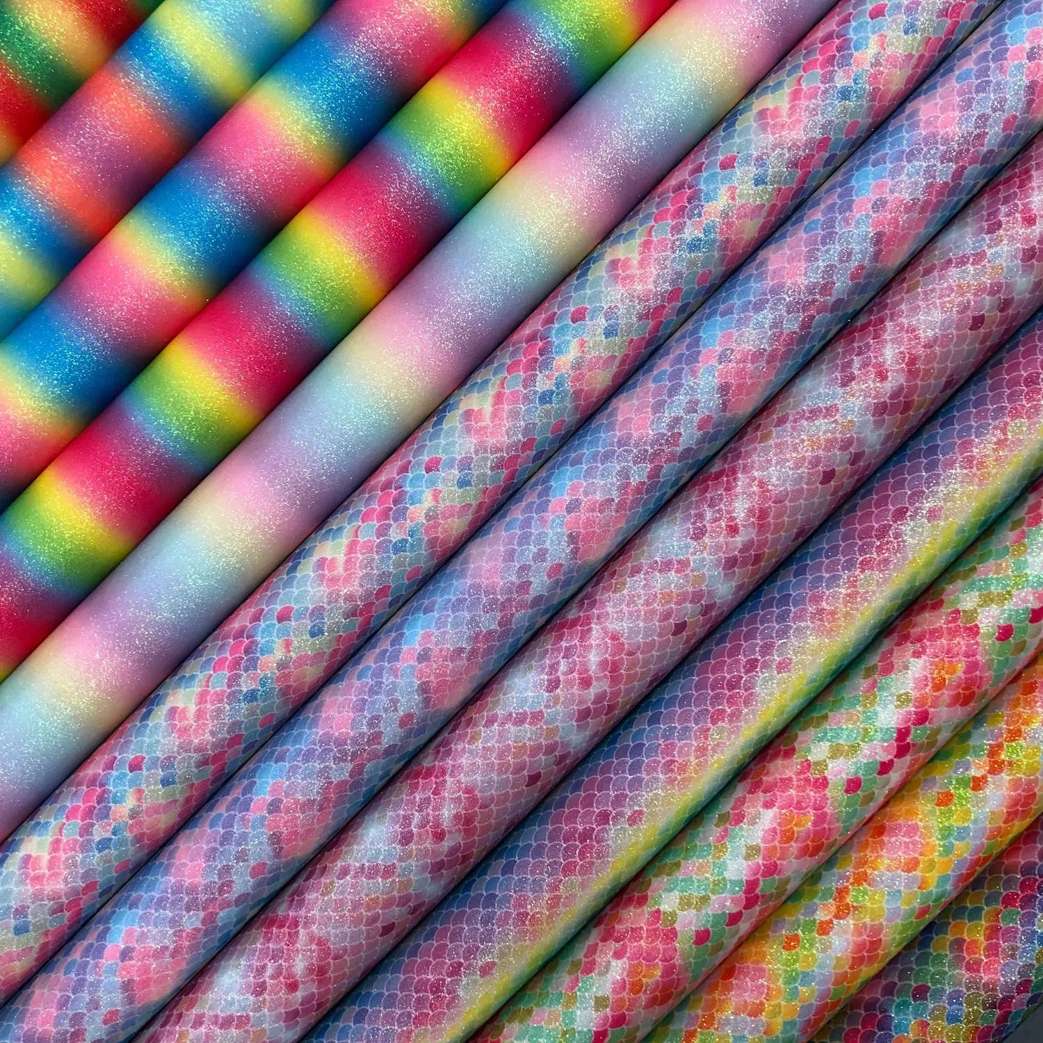 Rainbow & Mermaid Glitter PU Backed Fabric | Sparkle Leatherette 55" (140cm) Wide â€“ Sold by the Meter
