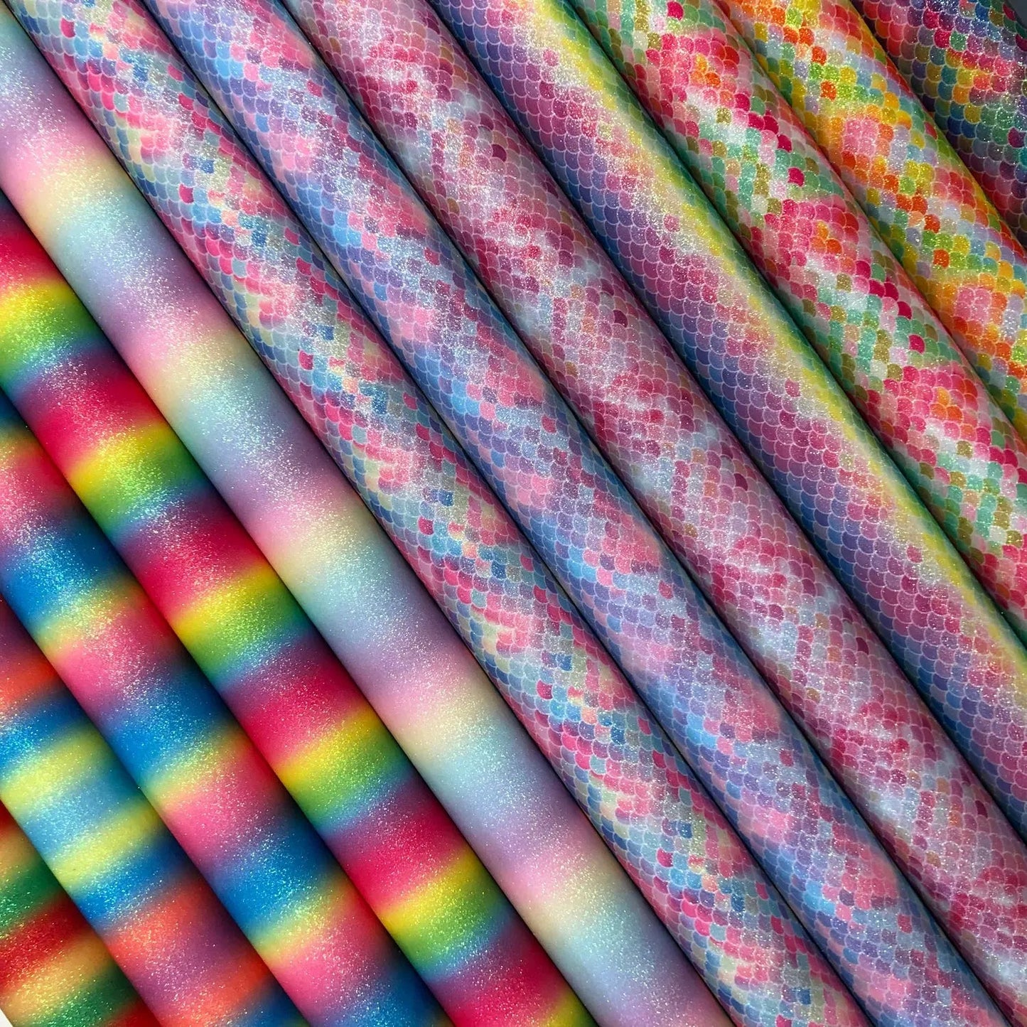 Rainbow & Mermaid Glitter PU Backed Fabric | Sparkle Leatherette 55" (140cm) Wide â€“ Sold by the Meter