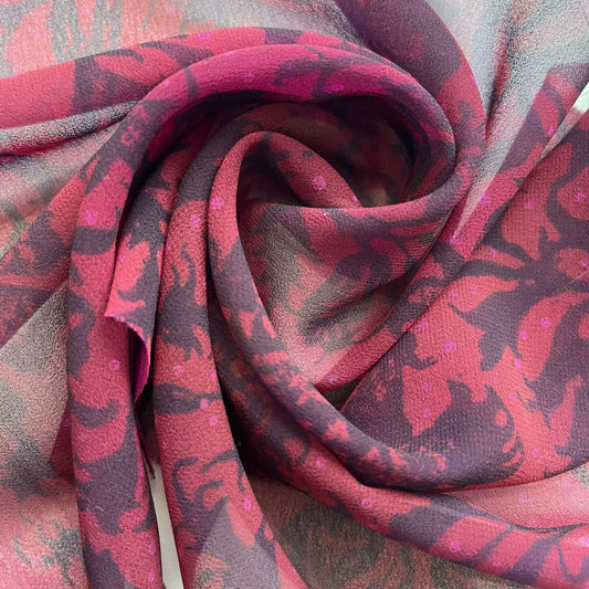 Roter Chiffonstoff mit Wildblumenmuster, durchsichtig, für Kleider, Bastel- und Dekorationsstoffe, 111,8 cm, Meterware