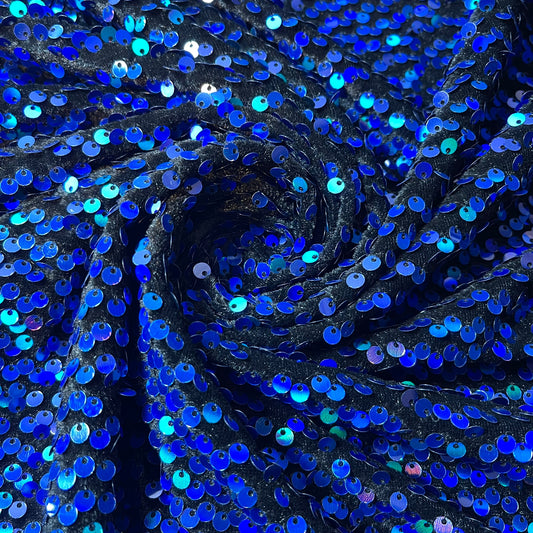 Royal Blue Sequin Velvet Embroidery Stretch Material Velour Craft Drape Dress Fabric 58" Wide By The Meter