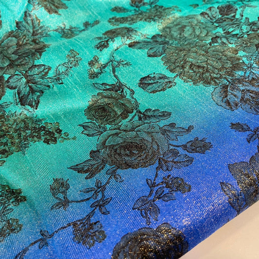 Floral Royal Blue Jade Multi Tone Polyester Raw Silk Material Dress Craft Quilting Fabric 44" Wide By The Meter