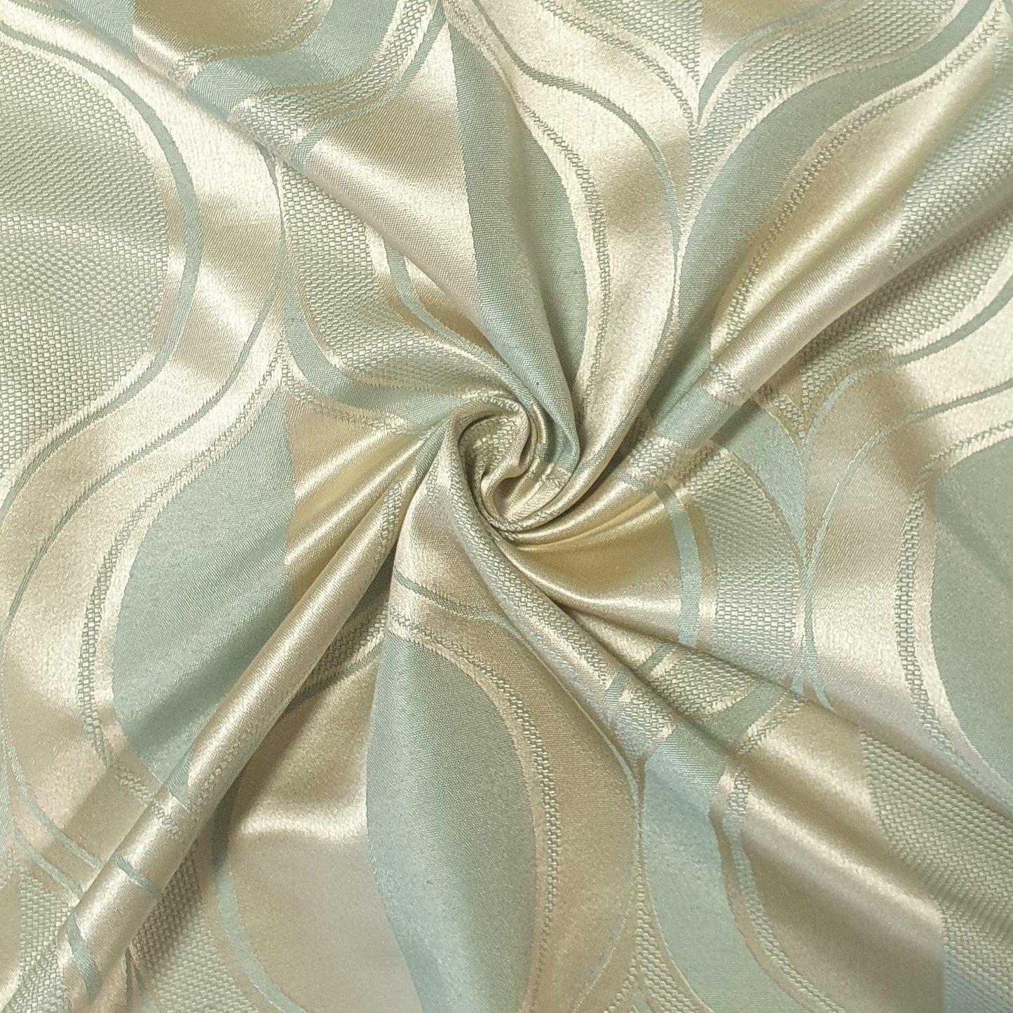 Luxurious Satin Jacquard Floral Upholstery Fabric – 58" for Curtains and Dressmaking (Sage Curve)