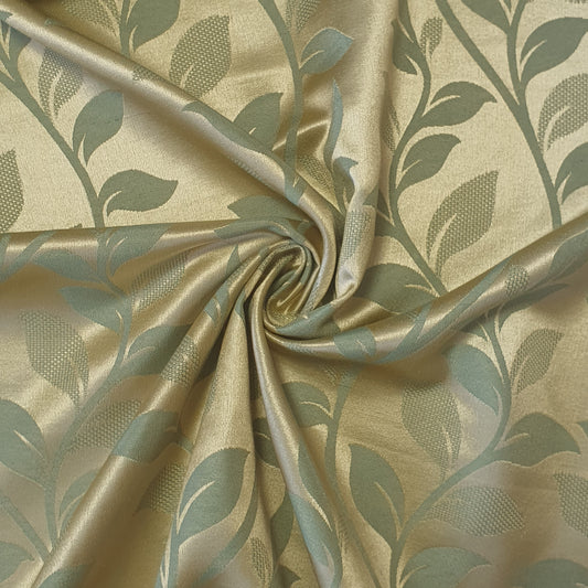 Luxurious Satin Jacquard Floral Upholstery Fabric – 58" for Curtains and Dressmaking (Sage Ivy)