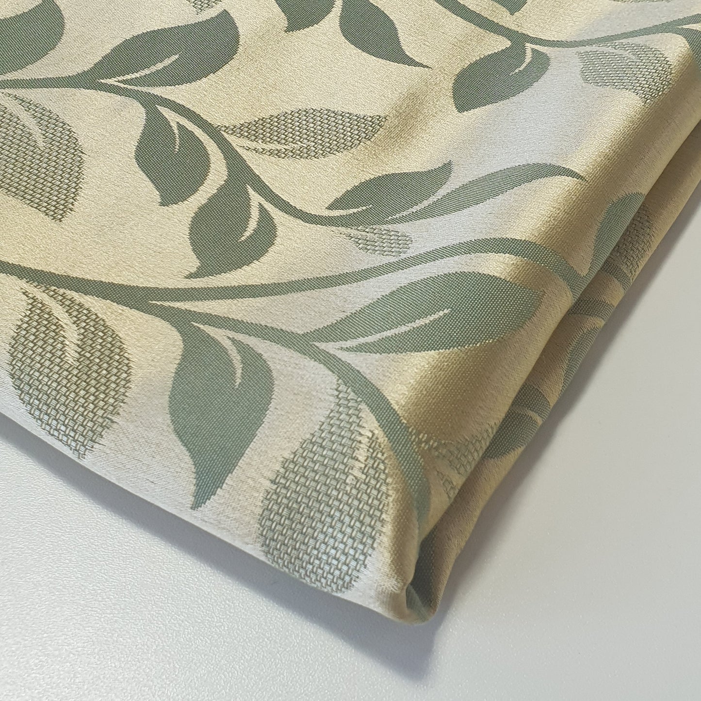 Luxurious Satin Jacquard Floral Upholstery Fabric – 58" for Curtains and Dressmaking (Sage Ivy)