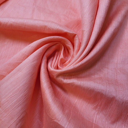 Salmon Peach Plain Raw Silk Faux Dupion 100% Polyester Upholstery Fabric Bridal Material 44" By Meter