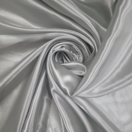 Silver Plain Silky Satin Fabric Dress Craft Wedding Costume Lining Material 58" -By The Meter