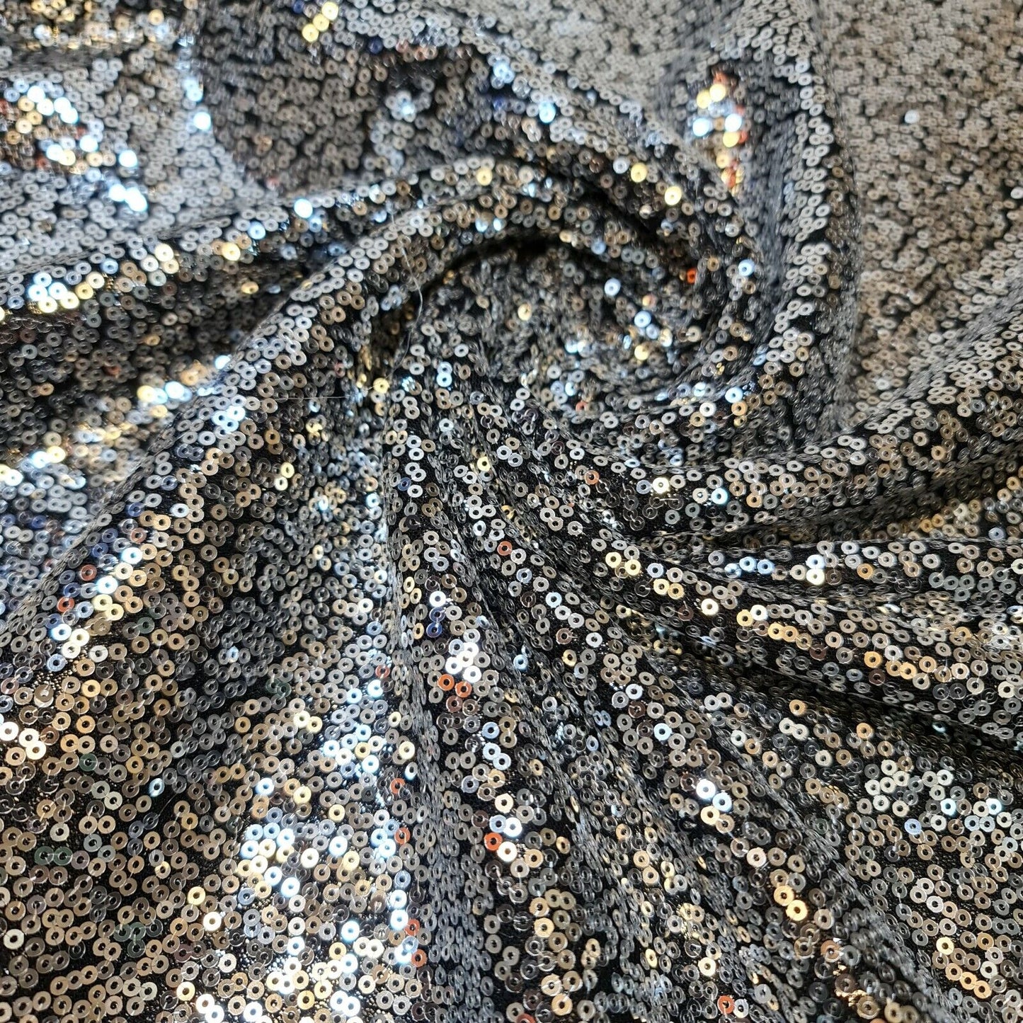 Black Silver Sequin Fabric – Sparkly Shiny Bling Material for Dresses, Crafts, Draping & Table Decor – 50" Wide By The Meter