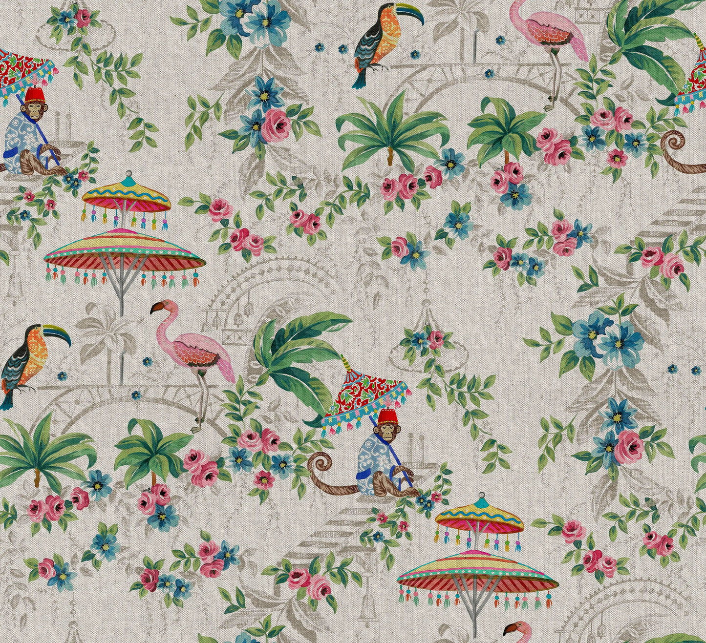 European Produced Cotton Rich Linen Look Side-Matching Printed Panama Fabric | Digitally Printed 55" (140cm) Wide 205gsm Craft & Home DÃ©cor Material â€“ Sold by the Meter