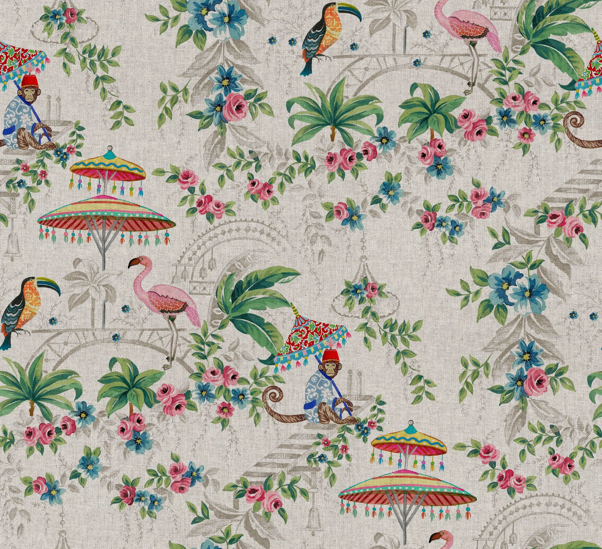 European Produced Cotton Rich Linen Look Side-Matching Printed Panama Fabric | Digitally Printed 55" (140cm) Wide 205gsm Craft & Home DÃ©cor Material â€“ Sold by the Meter