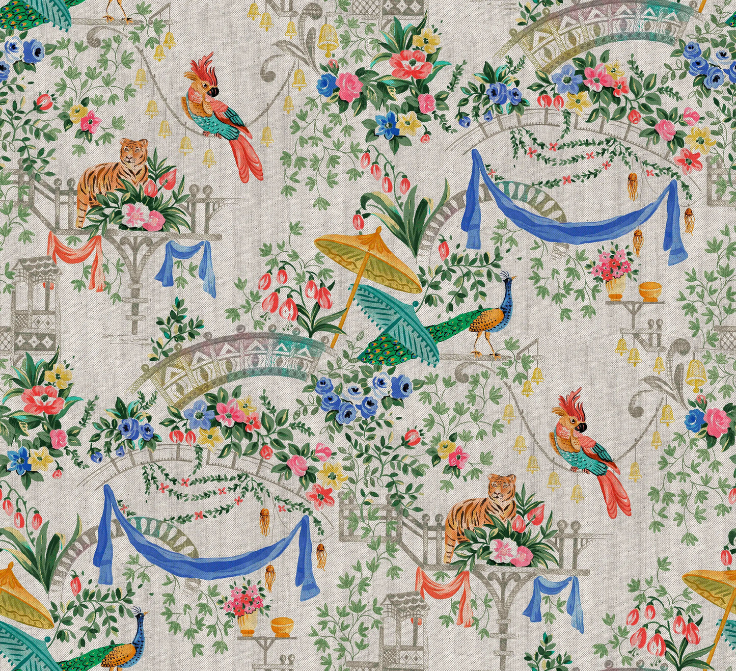 European Produced Cotton Rich Linen Look Side-Matching Printed Panama Fabric | Digitally Printed 55" (140cm) Wide 205gsm Craft & Home Décor Material – Sold by the Meter