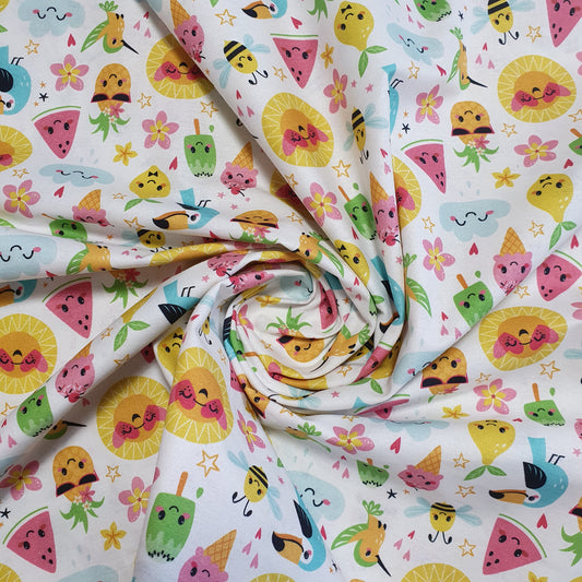 Deliciously Sweet 100% Cotton Fabric: Treats, Fruits & Macarons - 44” Wide for Quilting  (Summer Beach Fruits)