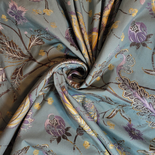 Sage Floral Bloom Brocade Material Curtain Soft Furnishing Fabric 58" By The Meter