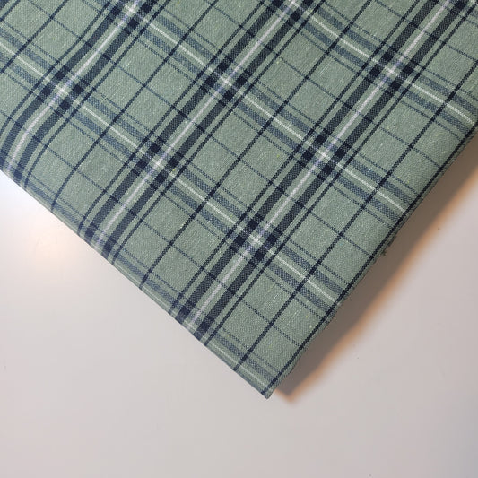 Sage Navy 100% Cotton Tartan Check Plaid / Stripe Dress Fabric Craft Quilting Material 58" By The Meter