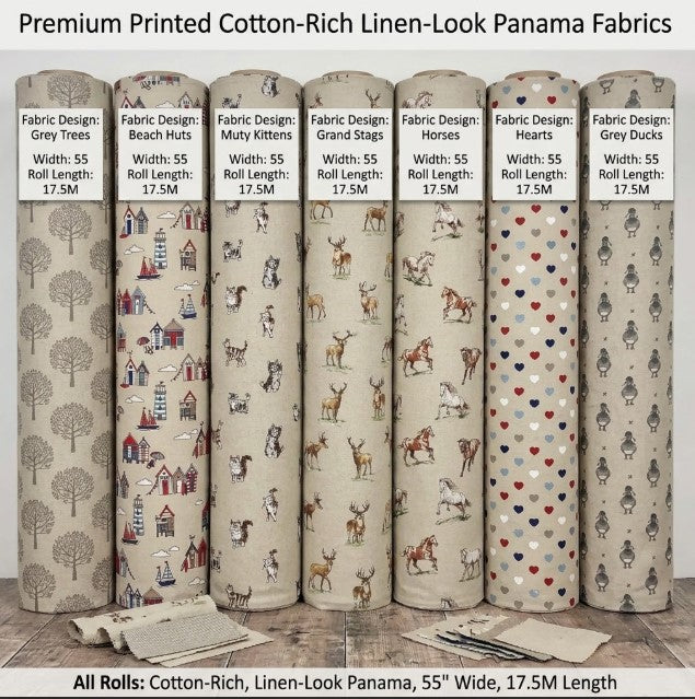 Cotton Rich Linen Look Printed Panama Fabric | Decorative Craft & Home Fabric 55" (140cm) Wide 17.5M Roll
