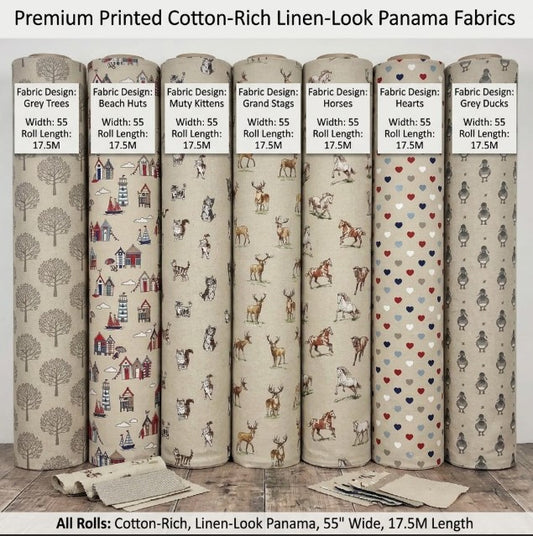 Cotton Rich Linen Look Printed Panama Fabric | Decorative Craft & Home Fabric 55" (140cm) Wide 17.5M Roll