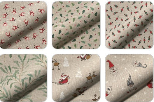 Christmas Linen Look Printed Panama Fabric | Cotton Rich 55" (140cm) Wide 205gsm Craft & Home DÃ©cor Material â€“ 15M Roll