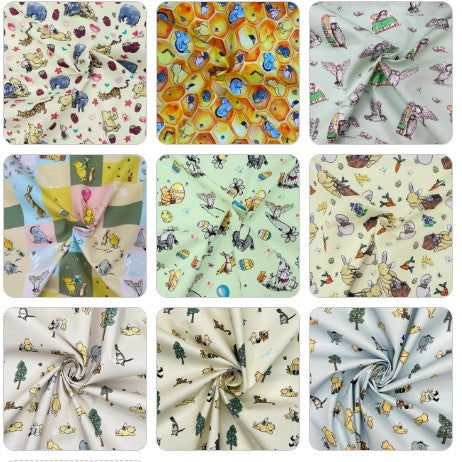 Winnie the Pooh Cotton Percale Fabric | Lightweight 200 Thread Count 100% Cotton 44" (112cm) Wide Dressmaking & Craft Fabric 12 Metre Folded Bolt