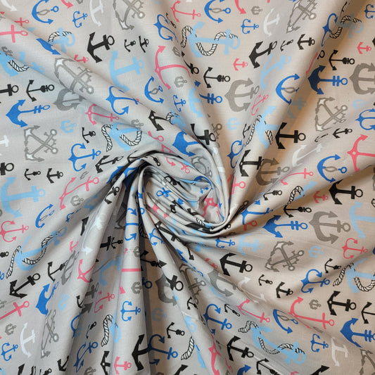 Silber nautisch 100 % Baumwolle Bio Handwerk Kleid Quilten Stoff 44" pro Meter