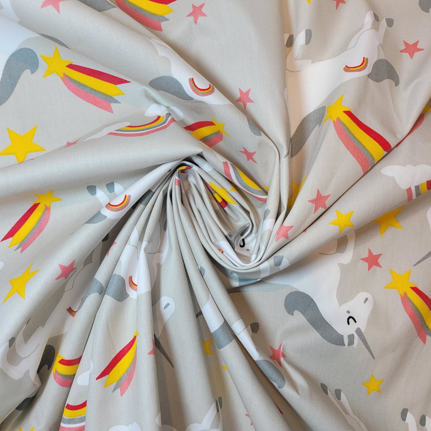 Silver Unicorn 100% Cotton Organic Craft Dress Quilting Fabric 44" By The Meter