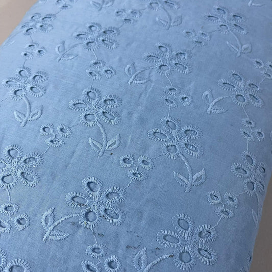 Sky Blue Cotton Broderie Anglaise Eyelet Fabric Dress Craft Costume Material 44" By The Meter