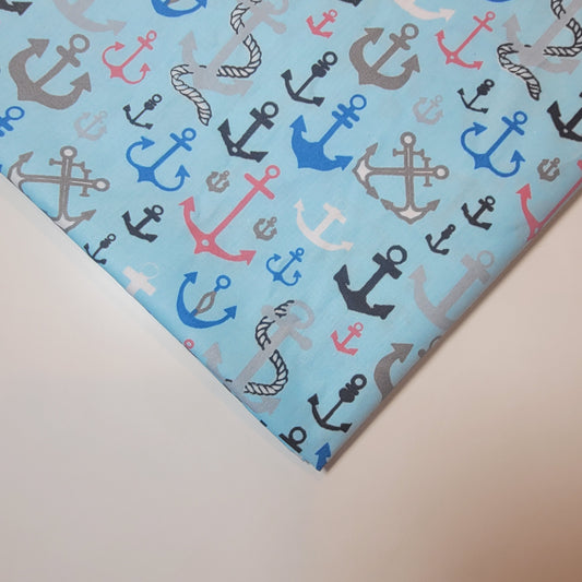 Himmelblauer nautischer Stoff, 100 % Bio-Baumwolle, zum Basteln, Kleider, Quilten, 111,8 cm, Meterware