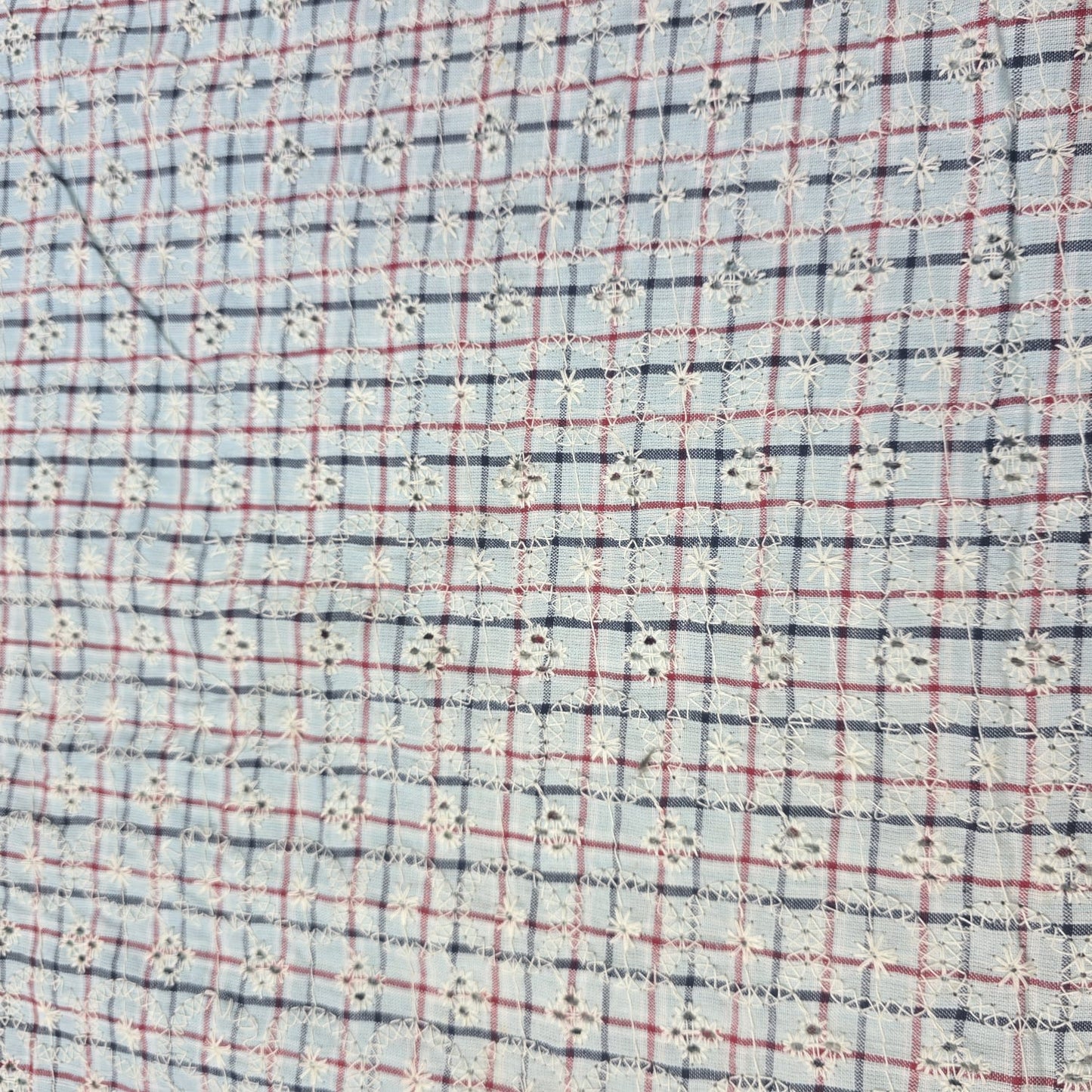 Sky Checked Embroidered Cotton Fabric 44" Wide | Floral Broderie Dressmaking, Craft & Home Décor Material by the Metre
