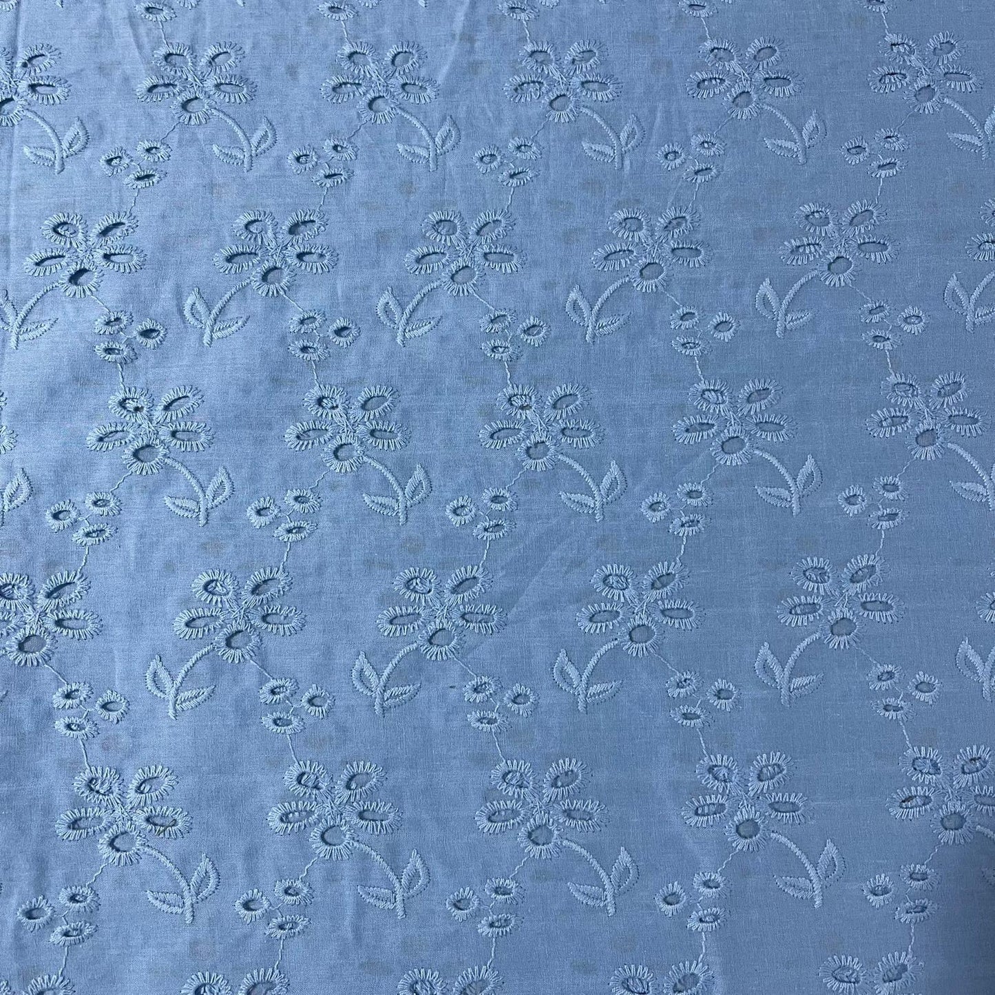 Sky Blue Cotton Broderie Anglaise Eyelet Fabric Dress Craft Costume Material 44" By The Meter