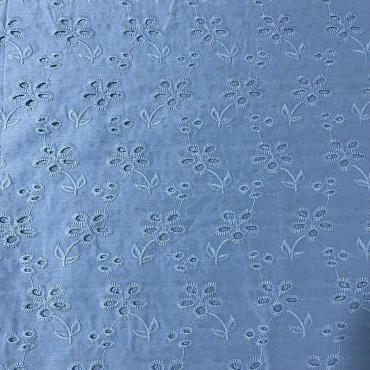 Sky Blue Cotton Broderie Anglaise Eyelet Fabric Dress Craft Costume Material 44" By The Meter
