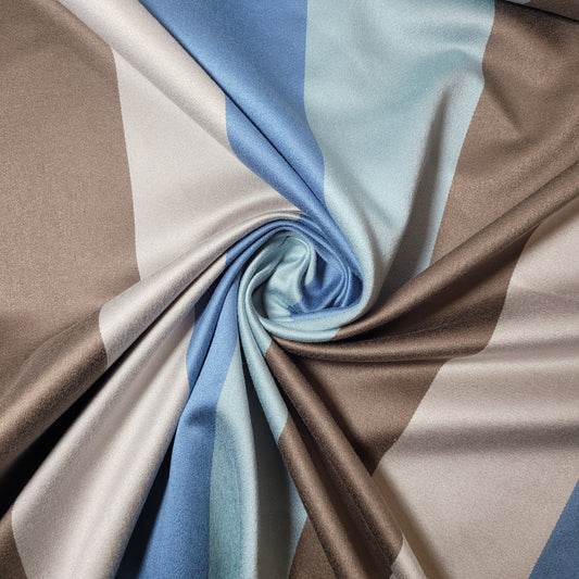 Stone Blue Brown Stripe Satin Polyester Medium Weight Material Curtain & Upholstery Fabrics – 58" Wide" Sold by Meter