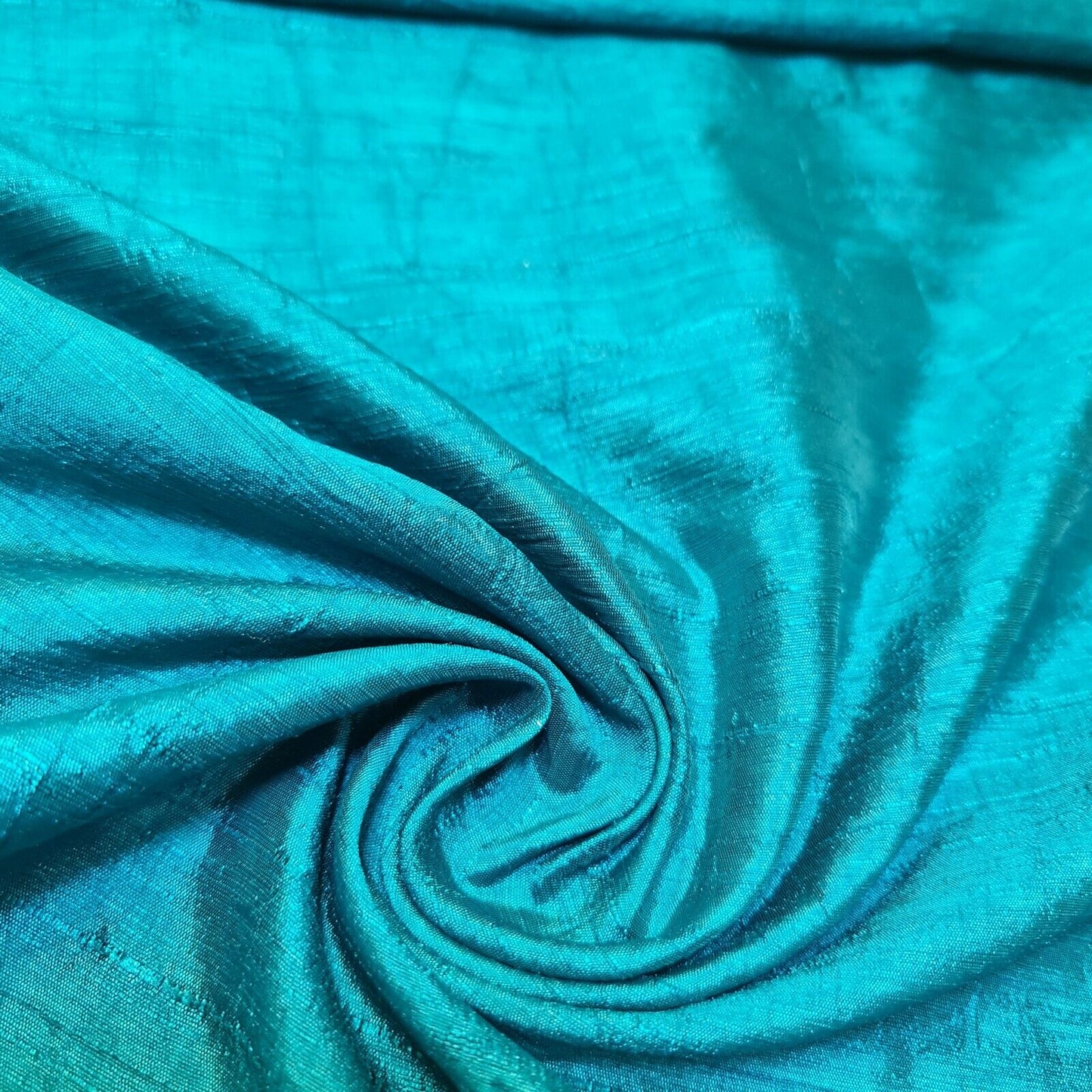 Teal Raw Silk Faux Dupion 100% Polyester Upholstery Fabric Bridal Material 44" By The Meter