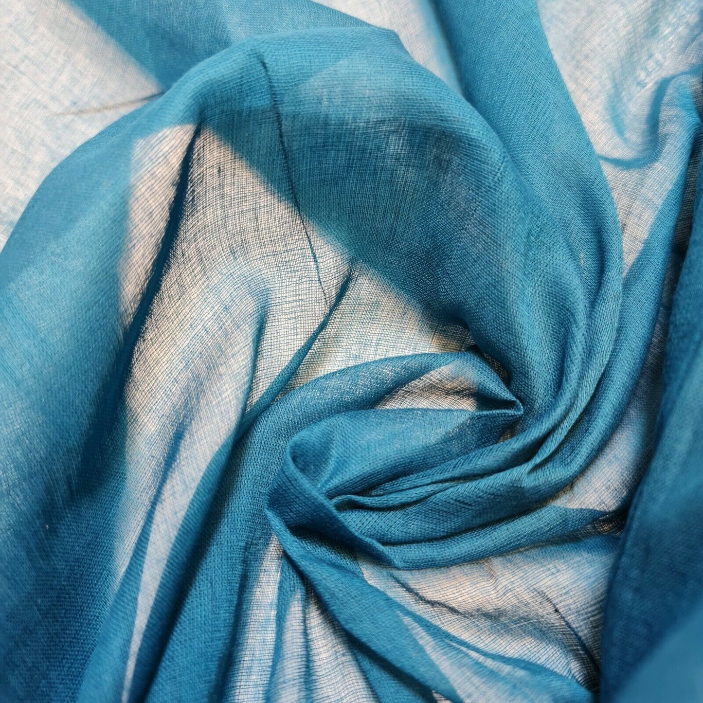 Teal 100% Cotton Muslin Fabric Sheer Gauze Plain Weave 44” Wide Dress Lining, Crafts Costume Material By The Meter