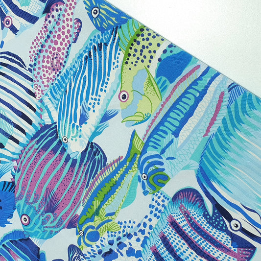 Luxuriöser, eleganter, lebendiger Canvas-Stoff aus 100 % Baumwolle mit floralem Polka-Muster, 147,3 cm breit, perfekt für Kinderprojekte und Bastelarbeiten (tropische Fische)