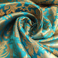 Turquoise Banarasi Brocade Fabric with Gold Zari Floral Design | Premium Indian Jacquard Material By Meter 44"