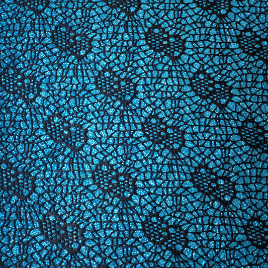 Turquoise Glitter Bonded Lace Stretch Fabric 58" By The Meter | Metallic Dressmaking Material