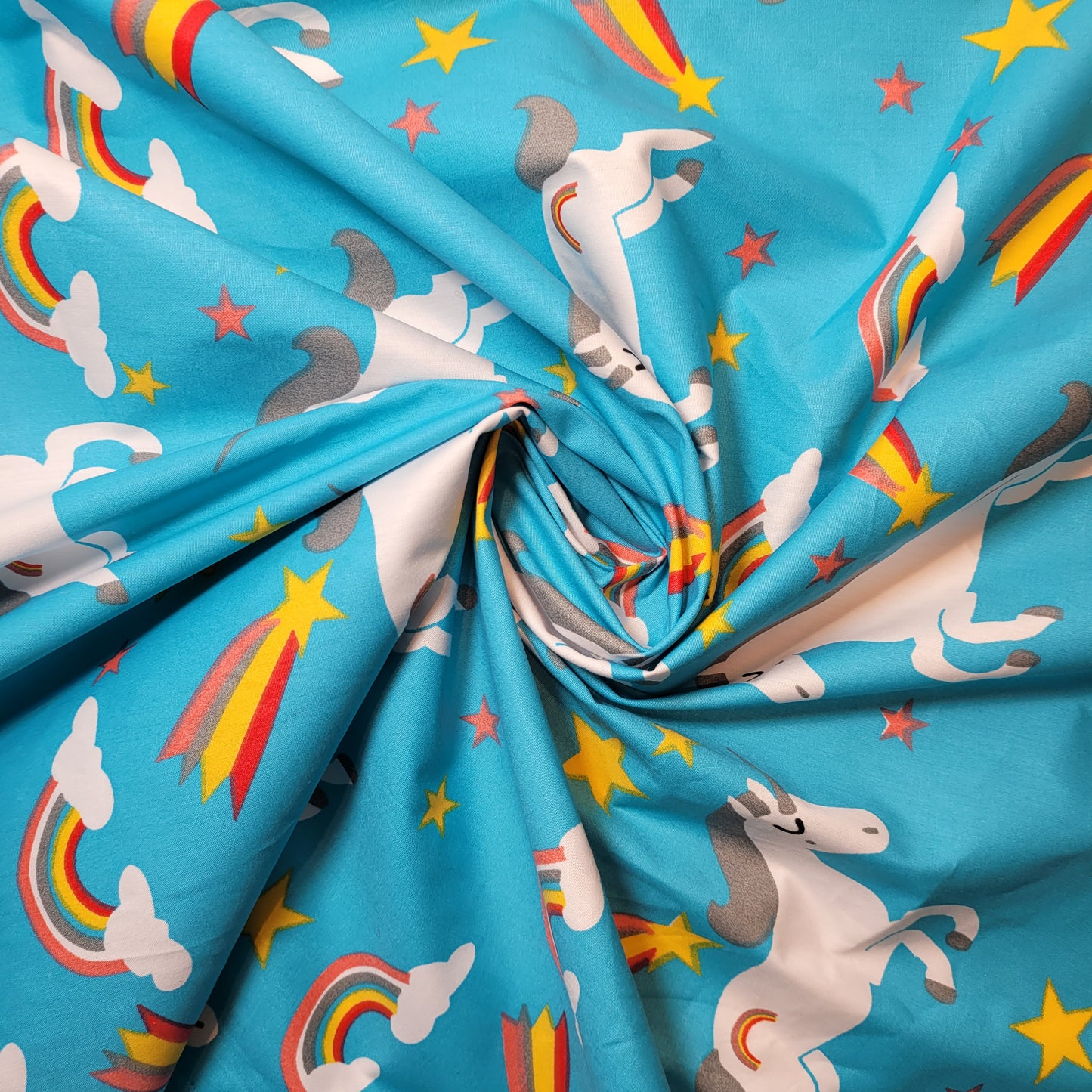 Turquoise Unicorn Floral 100% Cotton Organic Craft Dress Quilting Fabric 44" By The Meter