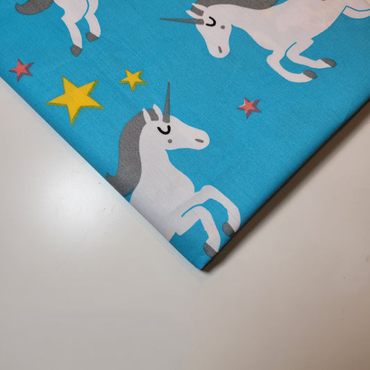 Türkises Einhorn-Blumenmuster, 100 % Baumwolle, Bio-Bastelstoff, Kleider-Quiltstoff, 111,8 cm, Meterware